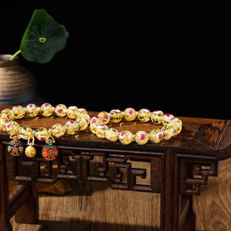 Buddha Stones Gold Swallowing Beast Family Pink Love Heart Luminous Fluorescent Liuli Glass Bead Bracelet - image 10