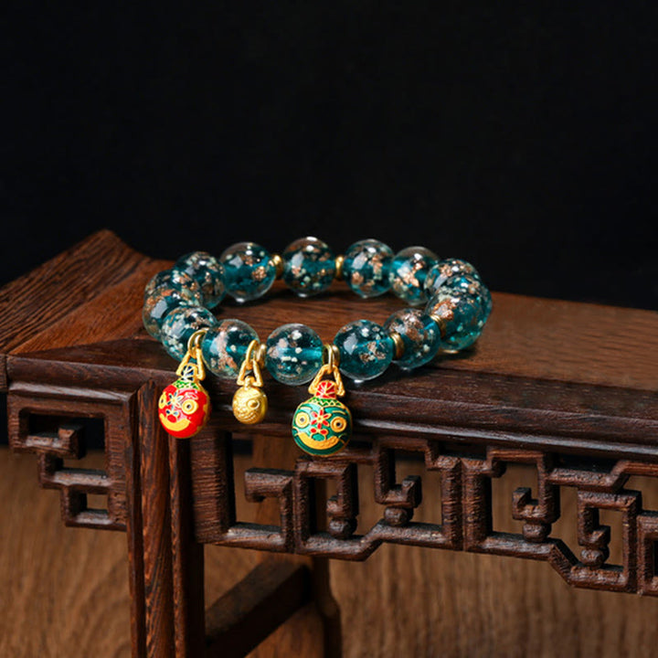 Buddha Stones Gold Swallowing Beast Family Charm Luminous Fluorescent Liuli Glass Bead Success Bracelet - Light Blue - Gold Swallowing Beast Family - 12mm - image 26