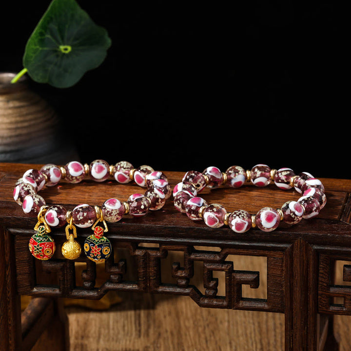 Buddha Stones Gold Swallowing Beast Family Pink Love Heart Luminous Fluorescent Liuli Glass Bead Bracelet - image 19