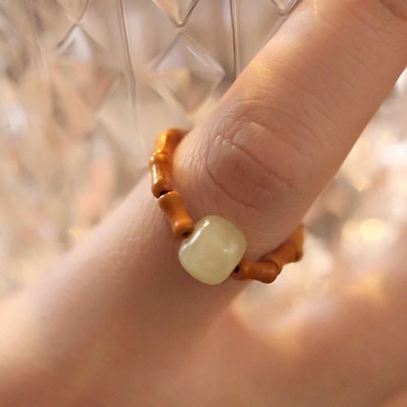 Buddha Stones Hetian Jade Beaded Bamboo Prosperity Luck Ring - image 7