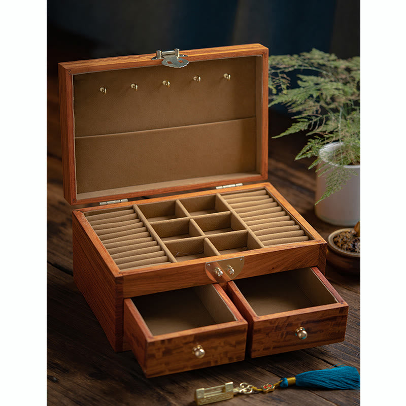 Antique Handmade Rosewood Jewelry Storage Box Lockable Large Double Layer Flower Wooden Gift Organizer Box - image 11