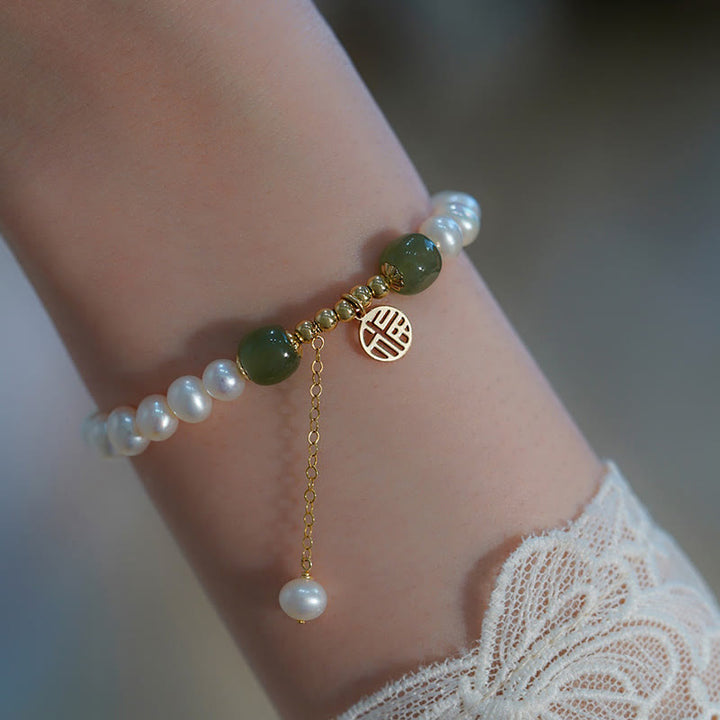 Buddha Stones Natural Pearl Hetian Jade Happiness Wisdom Bead Bracelet - image 9