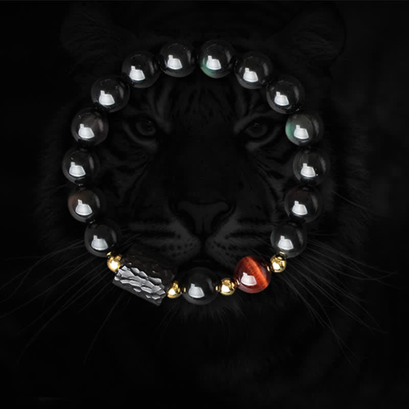 Black Obsidian Ebony Wood Red Tiger Eye Strength Couple Bracelet - image 6