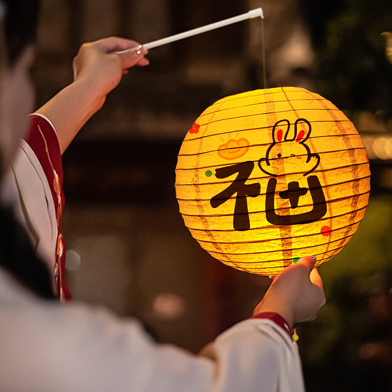 Buddha Stones DIY Rabbit Paper Lantern Lamp Mid-Autumn Festival Lantern Decoration - White Fu Character Rabbit Lantern - image 7