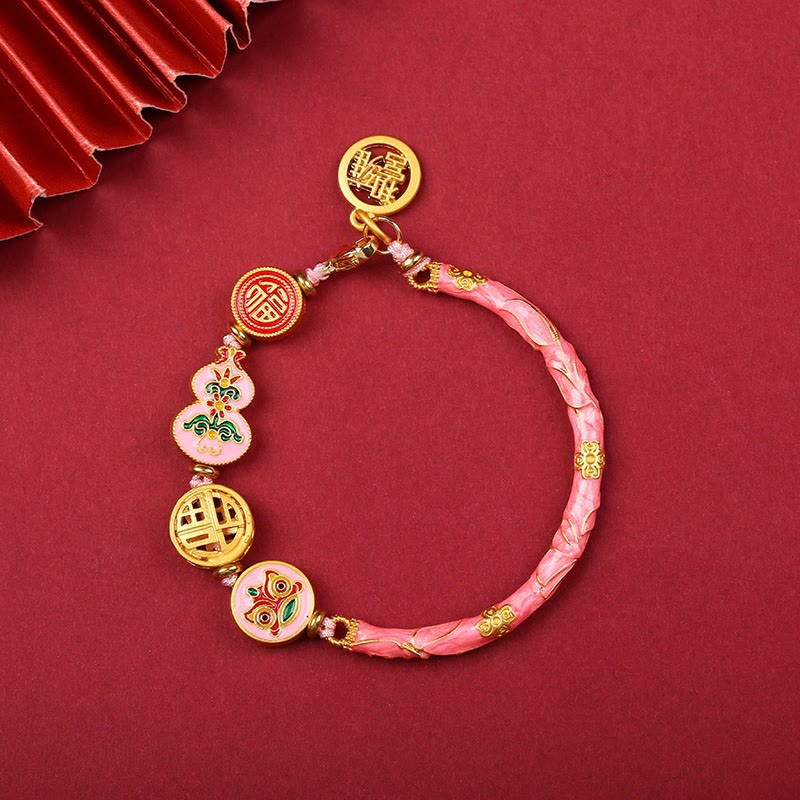 Buddha Stones Tibetan Gourd Fortune Happiness Lion Wealth Luck Bracelet - Pink - image 8