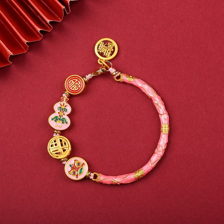 Buddha Stones Tibetan Gourd Fortune Happiness Lion Wealth Luck Bracelet - Pink - image 8