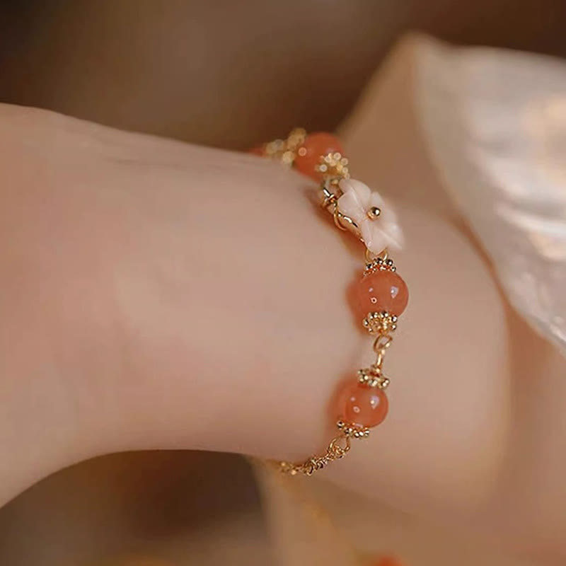 Buddha Stones Red Agate Tridacna Stone Flower Confidence Bracelet - image 7