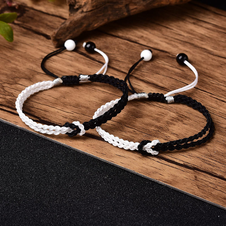 Buddha Stones Handmade Black White Rope Braided Healing Bracelet - image 0