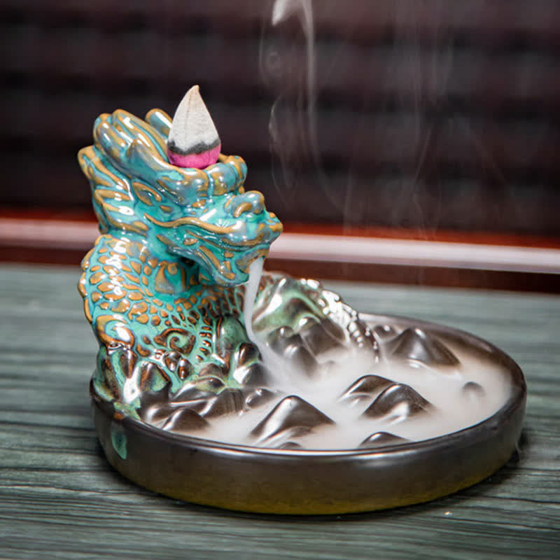 Dragon Pattern Ceramic Backflow Smoke Fountain Incense Burner Decoration - image 4