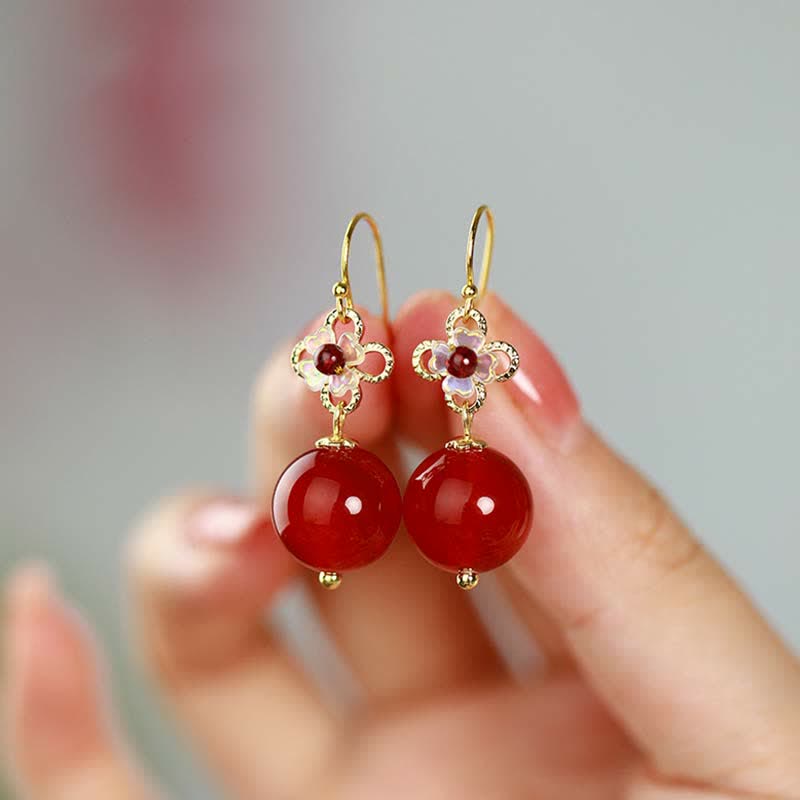 Buddha Stones 925 Sterling Silver Red Agate Flower Beaded Confidence Earrings - image 6