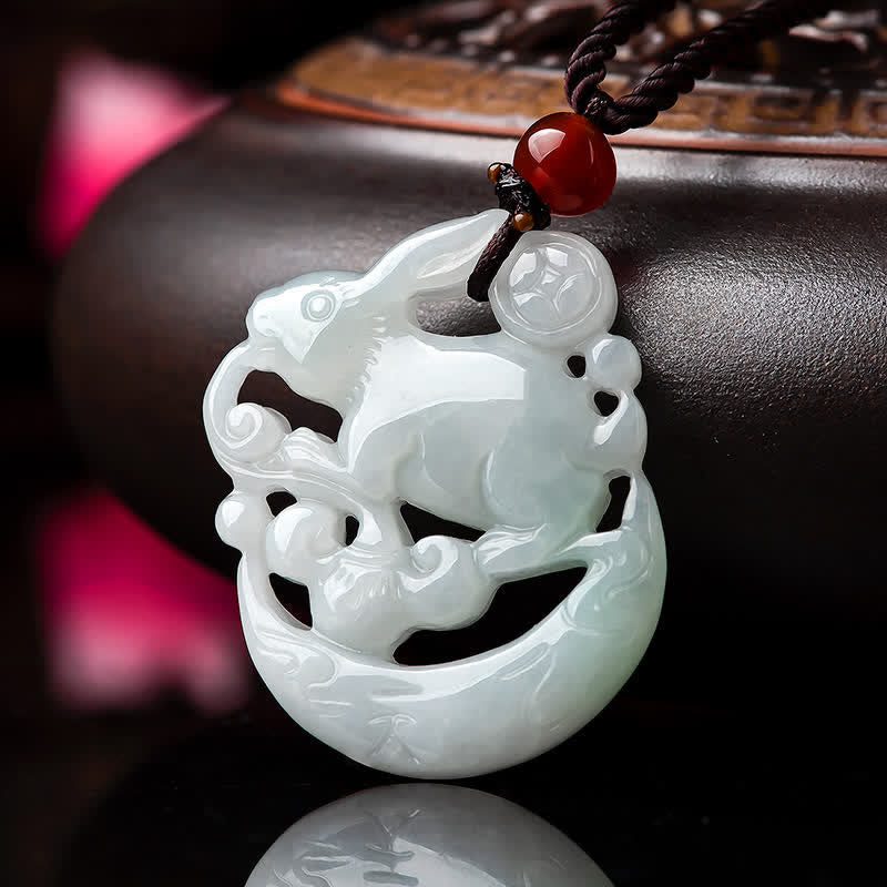 Year of the Rabbit White Jade Crescent Moon Protection Necklace Pendant - White Jade(Protection♥Happiness) - image 0