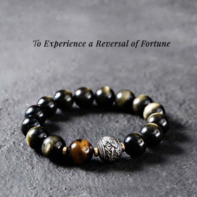 Buddha Stones To Experience a Reversal of Fortune Rainbow Obsidian Gold Sheen Obsidian Protection Bracelet - image 0