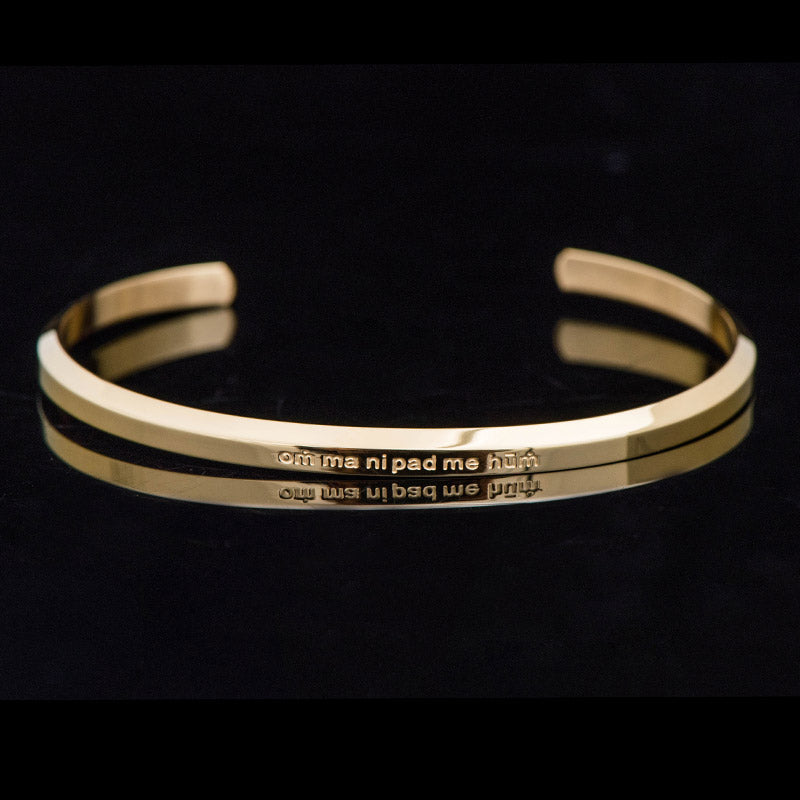 Buddha Stones Six True Words Engraving Titanium Steel Blessing Protection Bracelet - Six True Words - Gold - Large - image 0