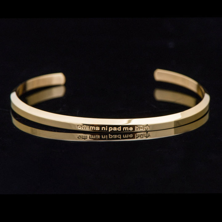 Buddha Stones Six True Words Engraving Titanium Steel Blessing Protection Bracelet - Six True Words - Gold - Large - image 0