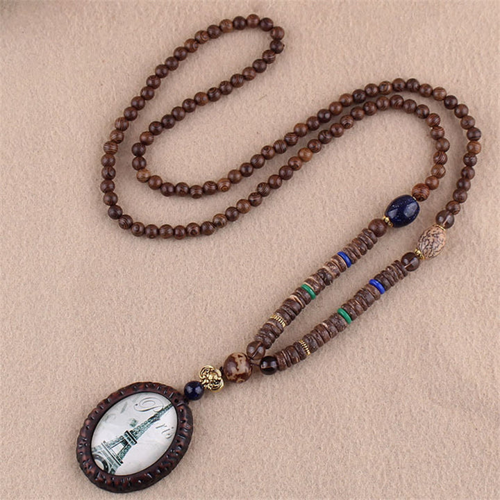 Buddha Stones Tibetan Wenge Wood Bodhi Seed Agate Elephant Protection Necklace Pendant - Wenge Wood&Eiffel Tower - image 9