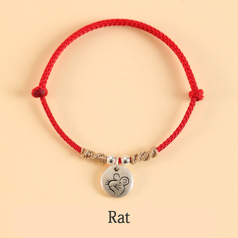 Buddha Stones Handmade 999 Sterling Silver Year of the Dragon Cute Chinese Zodiac Luck Braided Bracelet - Red Rope - Rat(Wrist Circumference 14-17cm) - image 13