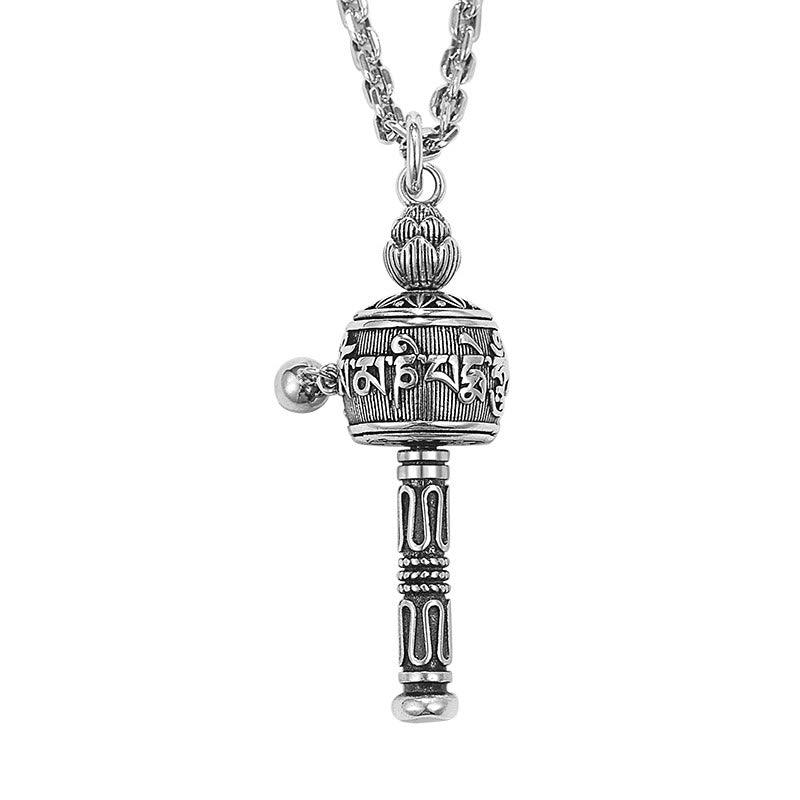 Buddha Stones Tibetan Om Mani Padme Hum Prayer Wheel Lotus Wisdom Rotatable Necklace Pendant - image 6
