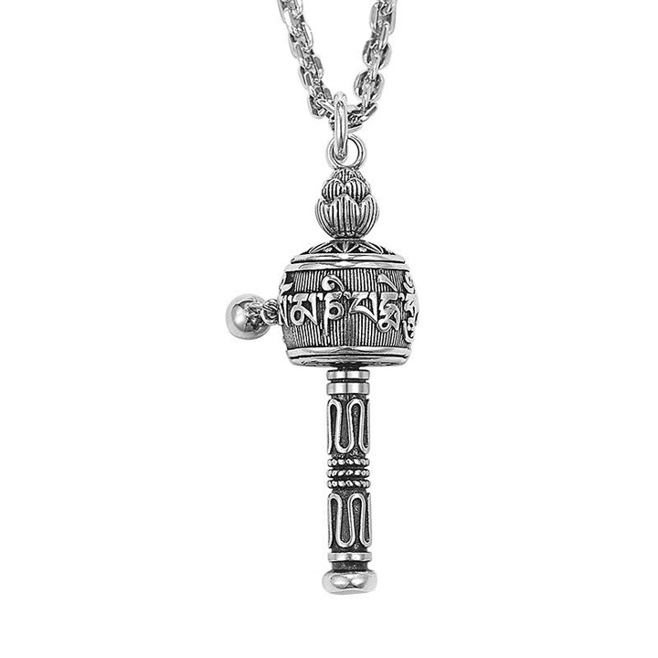 Buddha Stones Tibetan Om Mani Padme Hum Prayer Wheel Lotus Wisdom Rotatable Necklace Pendant - image 6