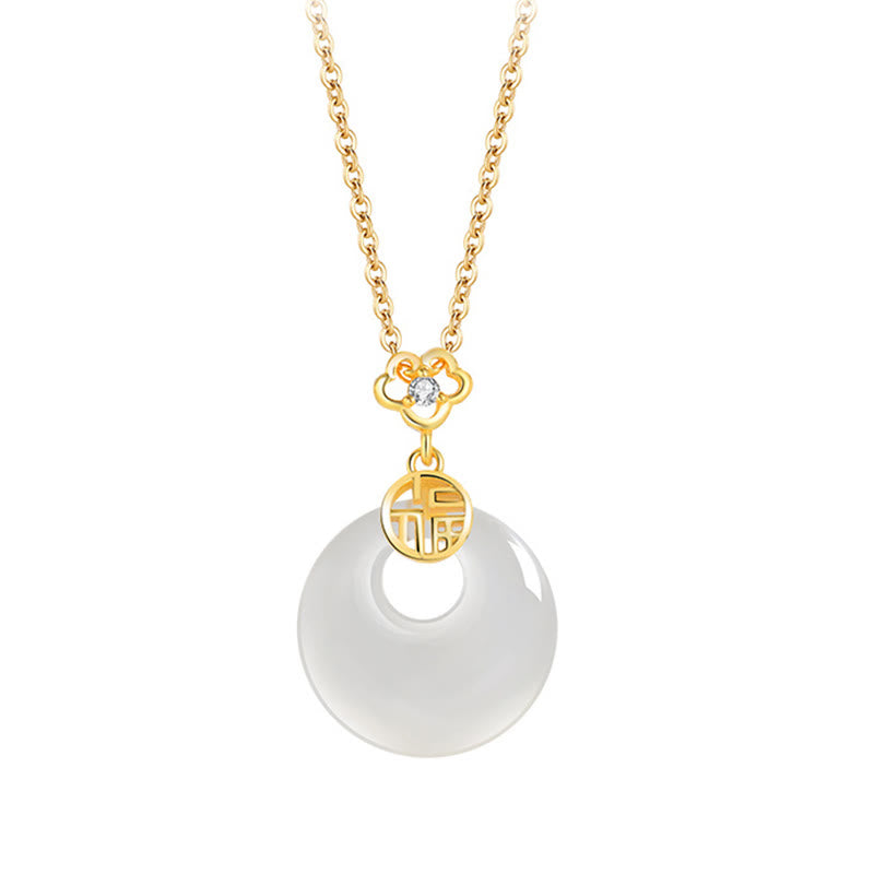 Buddha Stones 925 Sterling Silver White Agate Fu Character Happiness Luck Necklace Pendant - image 3