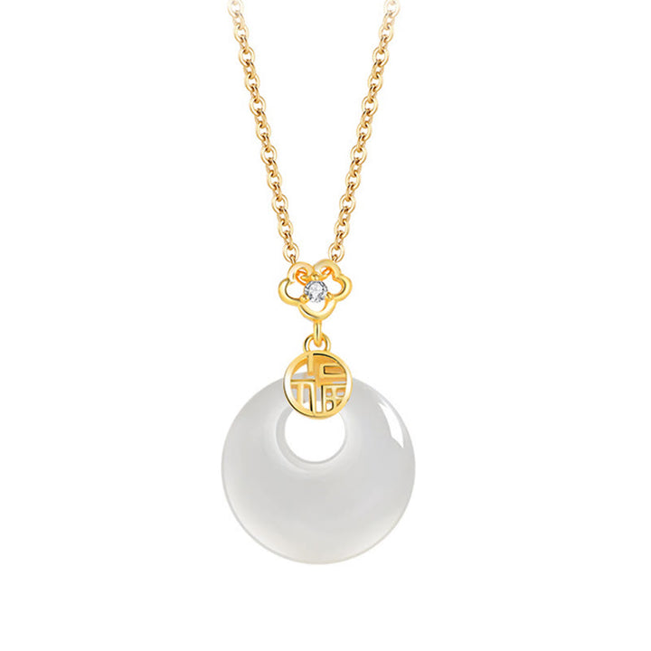 Buddha Stones 925 Sterling Silver White Agate Fu Character Happiness Luck Necklace Pendant - image 3