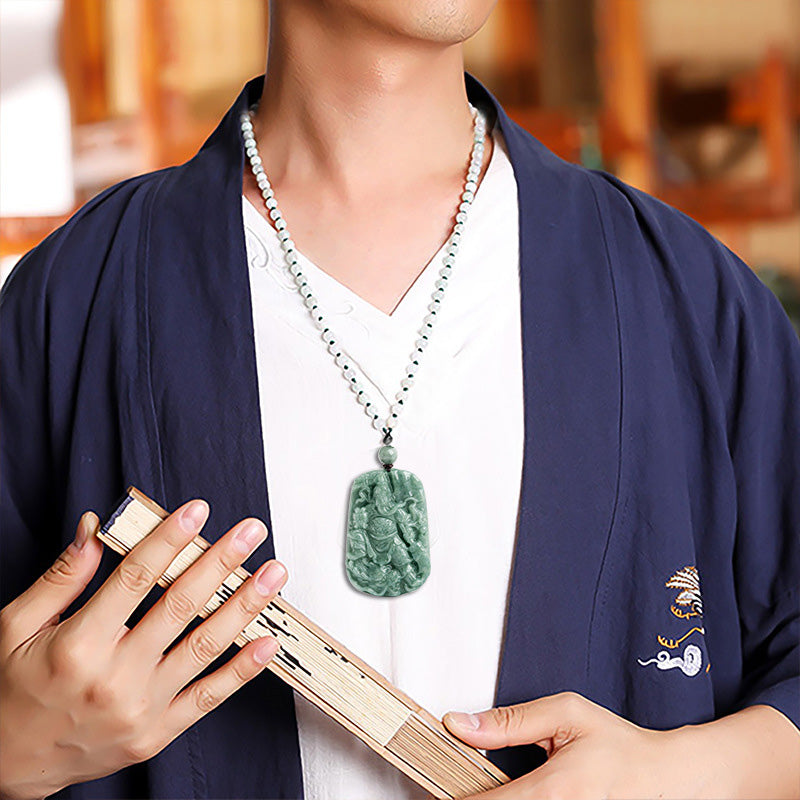Natural Jade Guan Gong Amulet Wealth Necklace Pendant - image 3