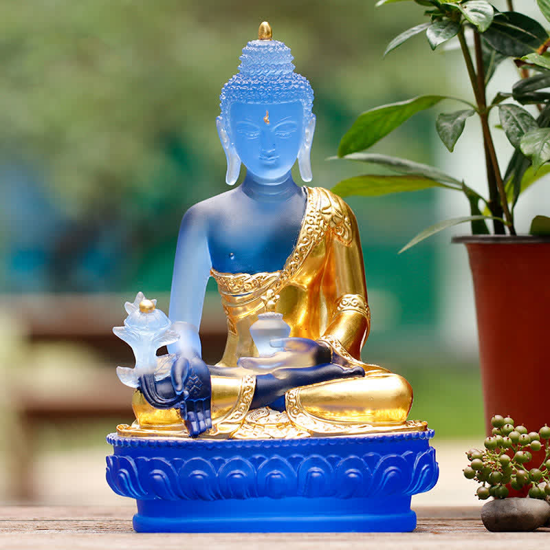 Buddha Stones Medicine Buddha Handmade Liuli Crystal Art Piece Compassion Statue Home Office Offering Decoration - image 1