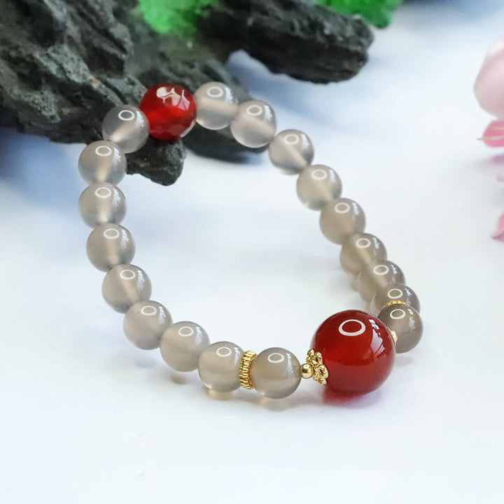 Buddha Stones Natural Gray Chalcedony Red Agate Harmony Bracelet - image 5