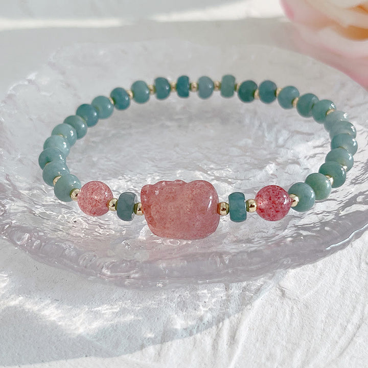 Buddha Stones Natural Hetian Jade Pearl Peace Buckle Fu Character Gourd Money Bag Strawberry Quartz PiXiu Luck Bracelet - image 13