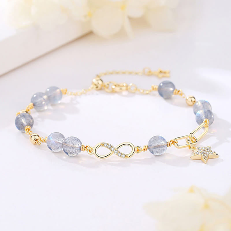 Buddha Stones 14K Gold Plated Natural Strawberry Quartz Moonstone Möbius Loop Eternal Love Star Positive Bracelet - Moonstone(Love♥Calm) - image 4