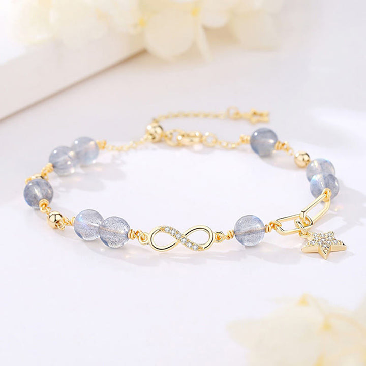 Buddha Stones 14K Gold Plated Natural Strawberry Quartz Moonstone Möbius Loop Eternal Love Star Positive Bracelet - Moonstone(Love♥Calm) - image 4