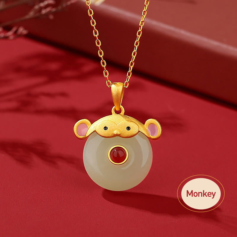 Buddha Stones 925 Sterling Silver Hetian Jade Chinese Zodiac Year of the Dragon Red Agate Luck Protection Necklace Pendant - Monkey - image 18