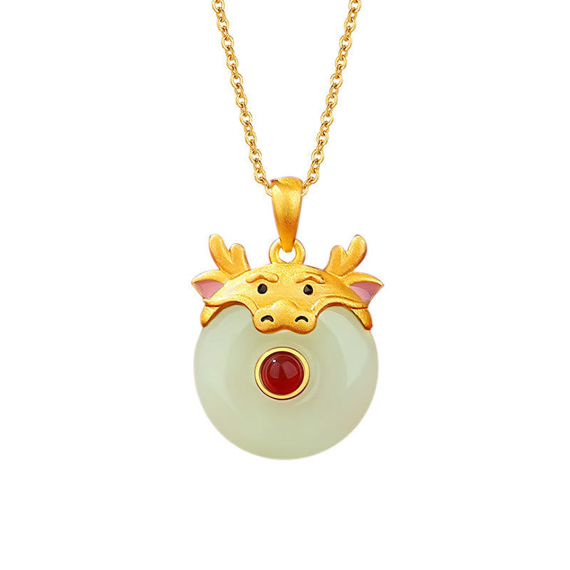 Buddha Stones 925 Sterling Silver Hetian Jade Chinese Zodiac Year of the Dragon Red Agate Luck Protection Necklace Pendant - image 9