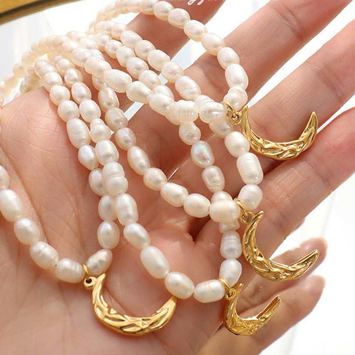 Pearl Crescent Moon Calm Necklace Pendant - image 6