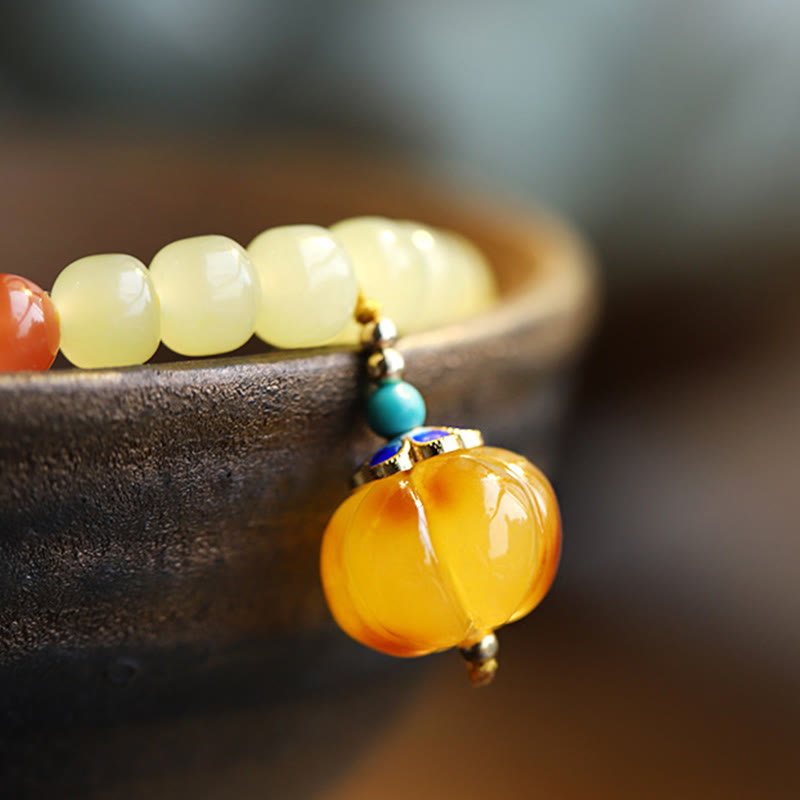 Natural Hetian Jade Pumpkin Amber Red Agate Crystal Prosperity Bracelet - image 13