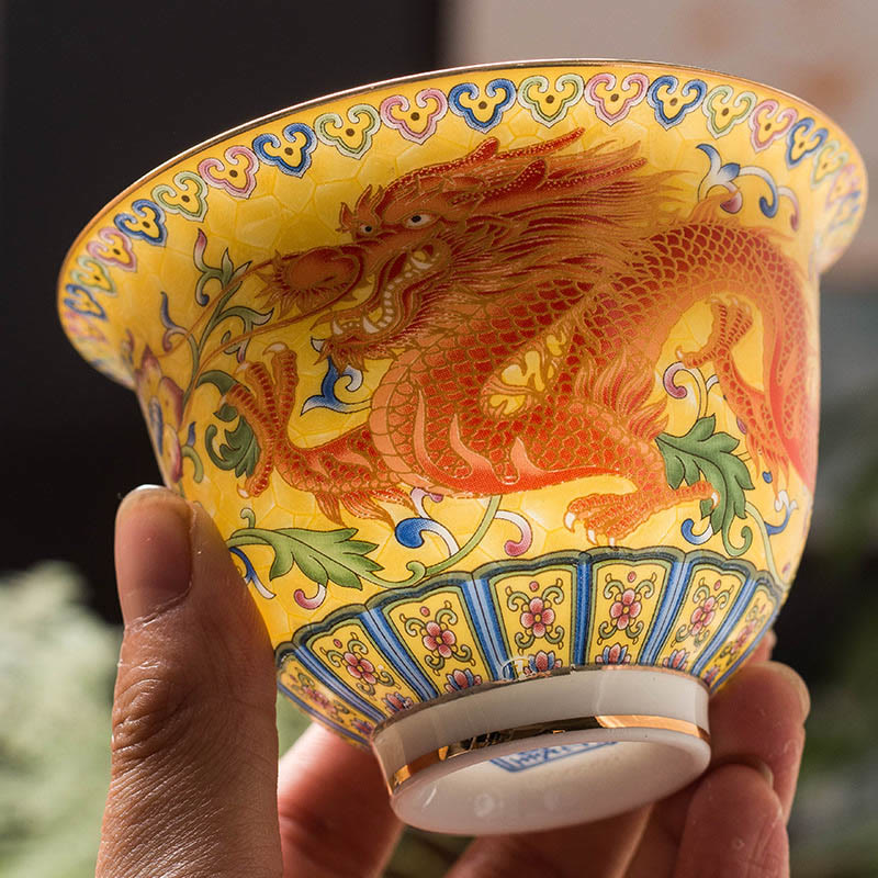 Buddha Stones Dragon Phoenix Flower Design Ceramic Gaiwan Sancai Teacup Kung Fu Tea Cup And Saucer With Lid - image 7