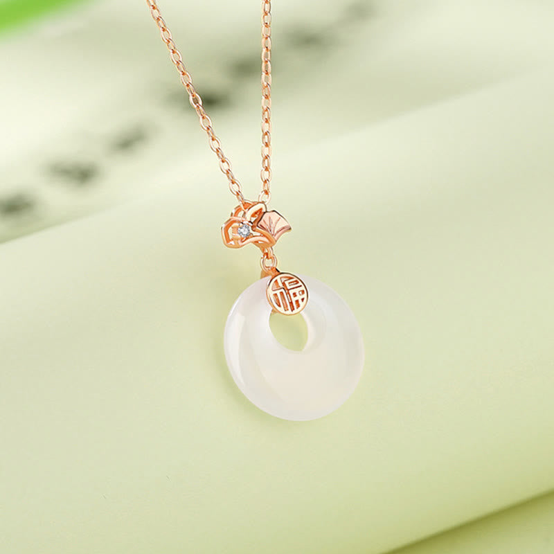 Buddha Stones 925 Sterling Silver Ginkgo Leaf Butterfly Rose Chalcedony Hetian Jade Peace Buckle Fu Character Harmony Necklace Pendant - image 2