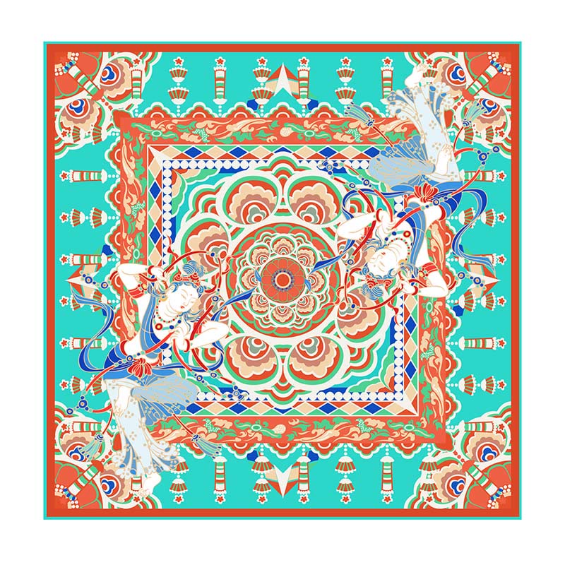 Buddha Stones Dunhuang Musician Playing Frescoes 100% Mulberry Silk Scarf Premium Grade 6A Dunhuang Silk Shawl - image 12