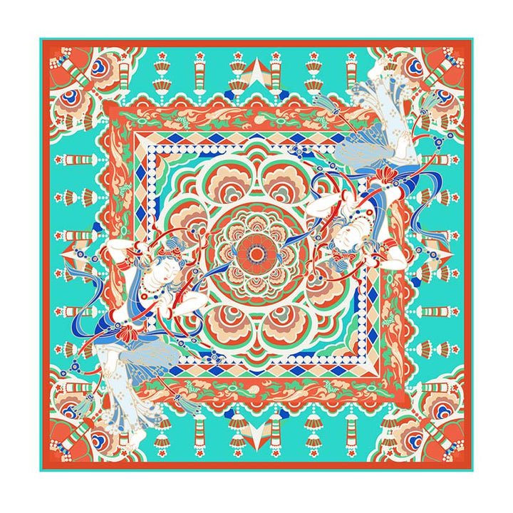 Buddha Stones Dunhuang Musician Playing Frescoes 100% Mulberry Silk Scarf Premium Grade 6A Dunhuang Silk Shawl - image 12
