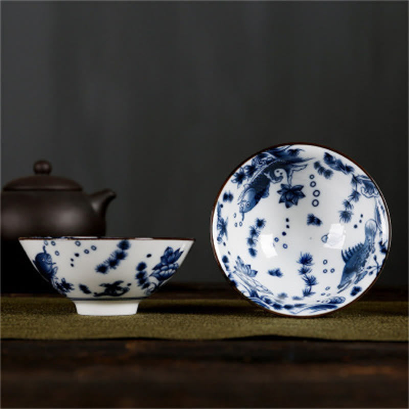 Buddha Stones Flowers Fu Character Mountains Lotus Cherry Blossoms Ceramic Teacup Kung Fu Tea Cup - Dark Blue Underwater World 8.5cm*4cm*90ml - image 43