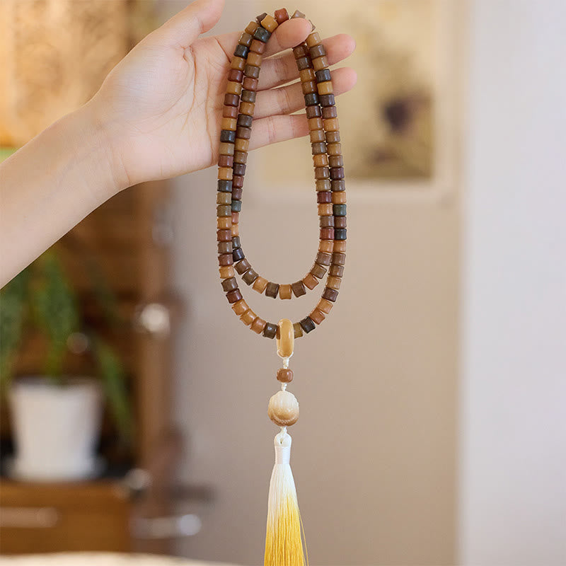 Buddha Stones 108 Mala Beads Bodhi Seed Buddha Hand Lotus Engraved Harmony Bracelet - Dunhuang Color Bodhi Seed - image 0
