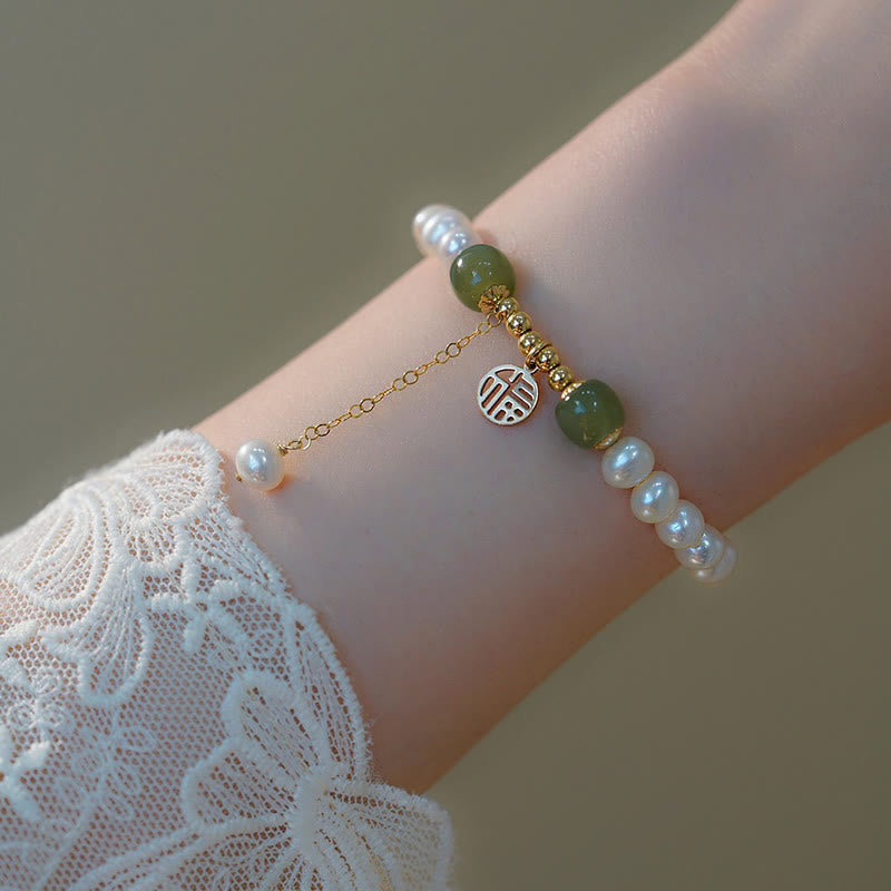 Buddha Stones Natural Pearl Hetian Jade Happiness Wisdom Bead Bracelet - image 4
