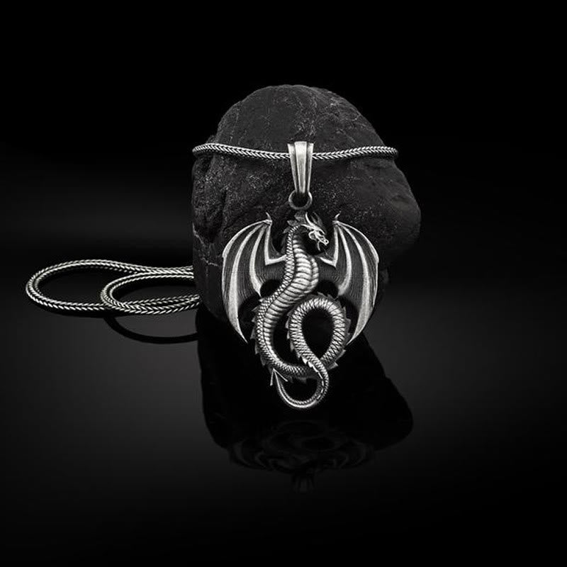 Buddha Stones Pure Tin Dragon Luck Success Necklace Pendant - Dragon Pendant&Keel Chain - image 0