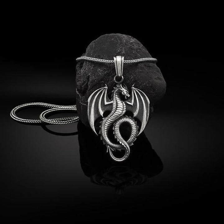 Buddha Stones Pure Tin Dragon Luck Success Necklace Pendant - Dragon Pendant&Keel Chain - image 0