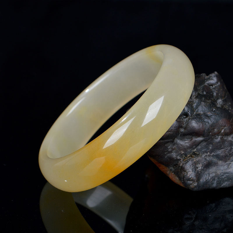 Buddha Stones Natural Golden Silk Jade Luck Wealth Bracelet Bangle - image 1