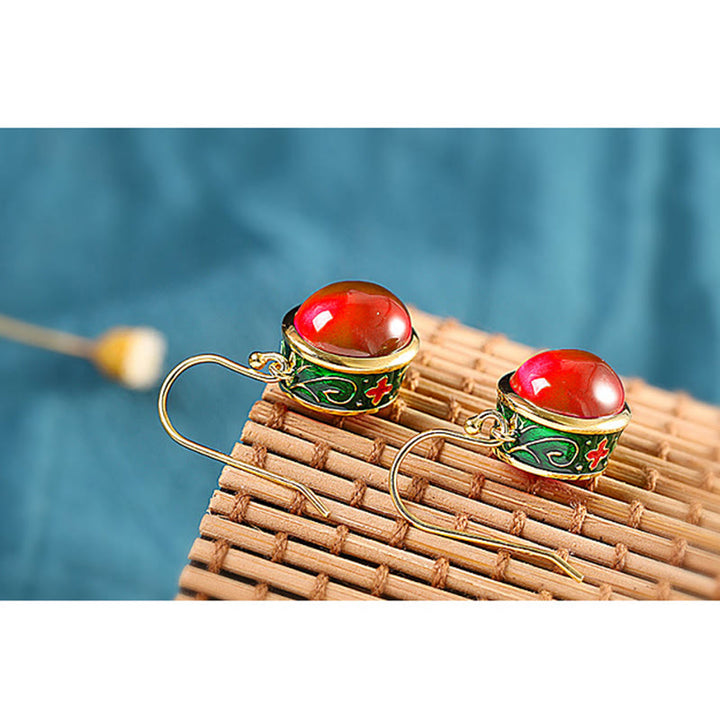 Buddha Stones Round Red Corundum Confidence Hook Drop Dangle Earrings - image 8