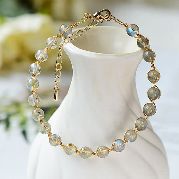 Buddha Stones Natural Moonstone 14K Gold Healing Positive Bracelet - image 1