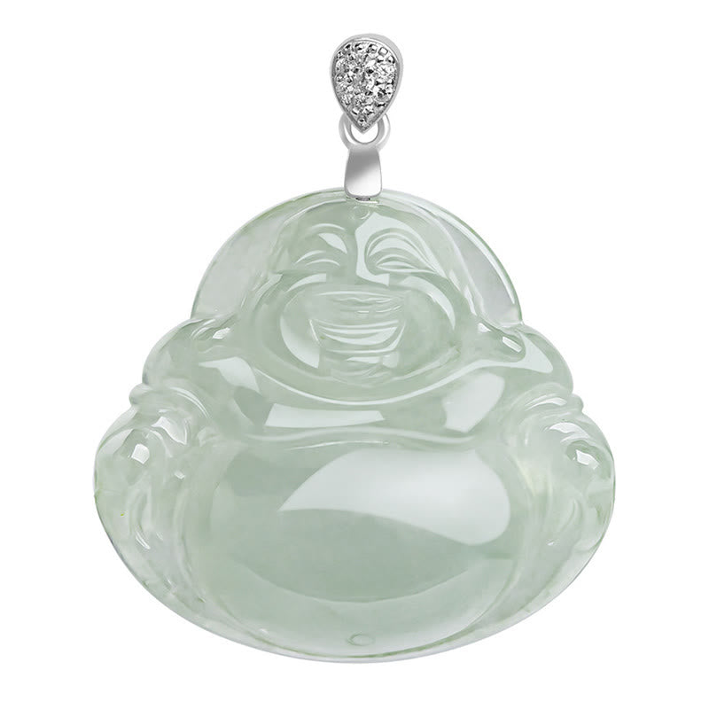Buddha Stones Natural Jade Laughing Buddha Prosperity Abundance Titanium Steel Chain Necklace Pendant - image 10