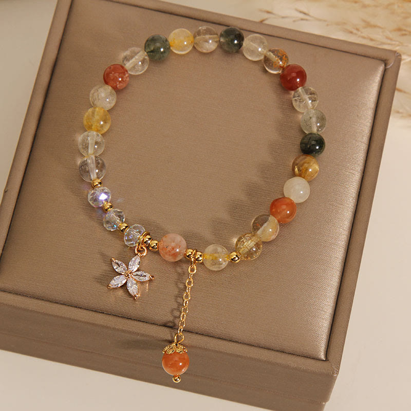 Buddha Stones Multicolored Rutilated Quartz Auspiciousness Zircon Flower Bracelet - image 1