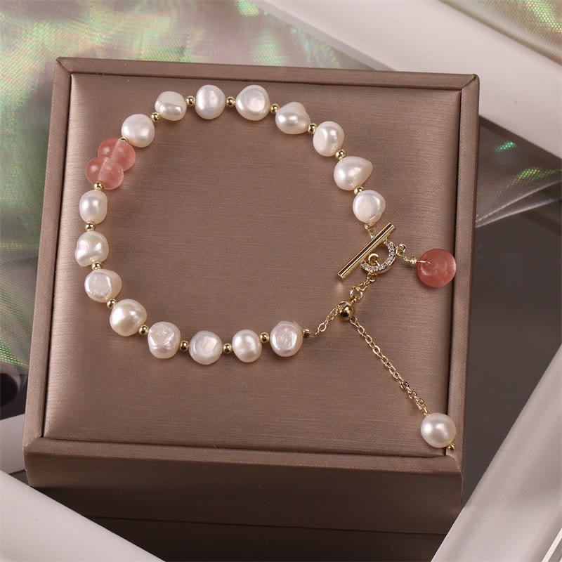 Buddha Stones Pearl Green Strawberry Quartz Bead Healing Chain Bracelet - Pearl&Strawberry Quartz - image 11