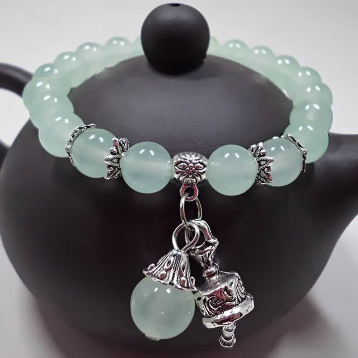 Buddha Stones Vintage Crystal Chalcedony Stone Energy Beaded Bell Charm Bracelet - image 14